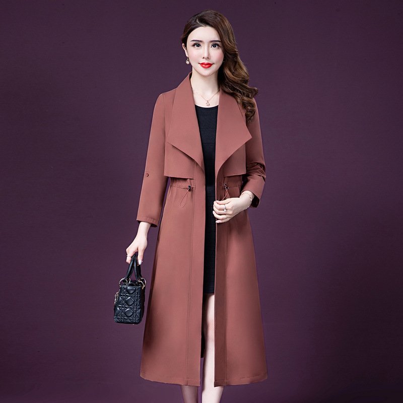 Temperament Fashion Age-reducing Windbreaker Coat Autumn Large Size Long Windbreaker C101