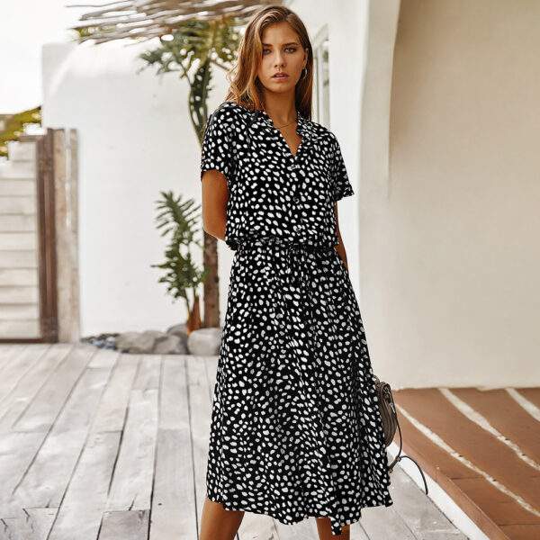 Original Design Fashion Summer Polka-Dot Short Sleeve Dress Lining Collar Skirt D101 - Image 4
