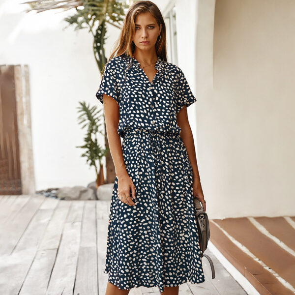 Original Design Fashion Summer Polka-Dot Short Sleeve Dress Lining Collar Skirt D101 - Image 5