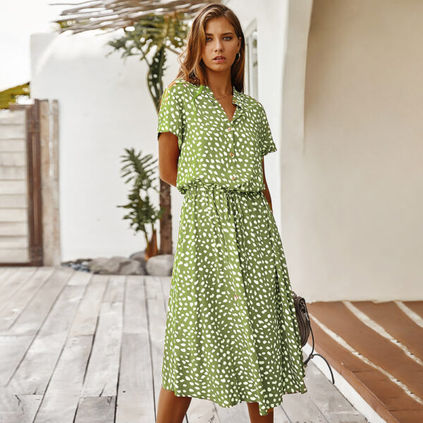 Original Design Fashion Summer Polka-Dot Short Sleeve Dress Lining Collar Skirt D101 - Image 6