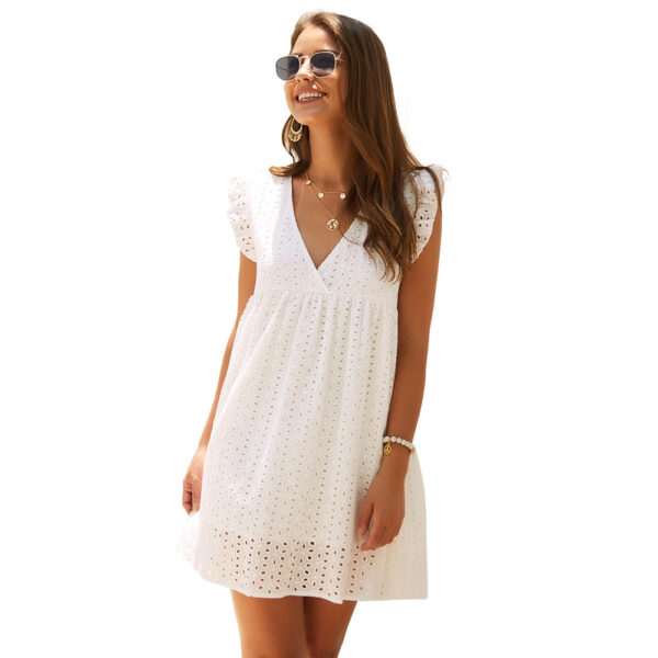 Original Design Commuter Summer V-Neck Short Sleeve Lace Dress D102 - Image 10