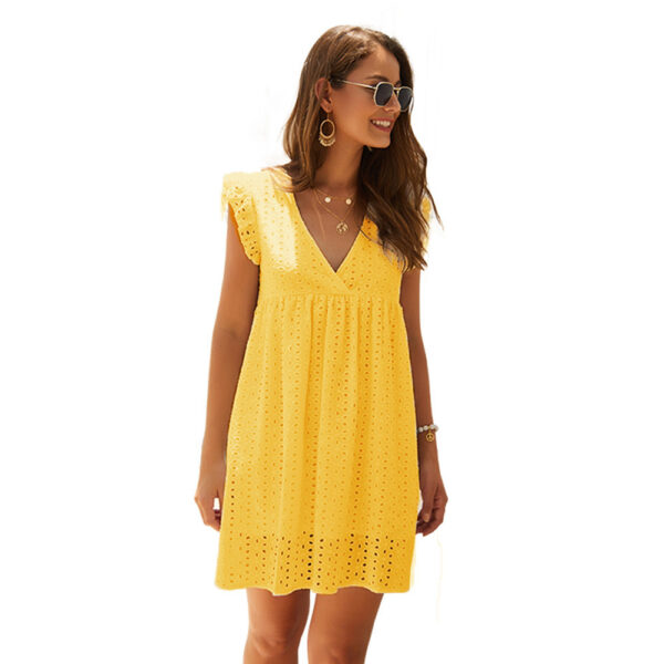 Original Design Commuter Summer V-Neck Short Sleeve Lace Dress D102 - Image 3