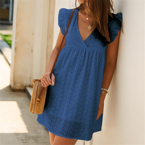 Original Design Commuter Summer V-Neck Short Sleeve Lace Dress D102 - Image 5