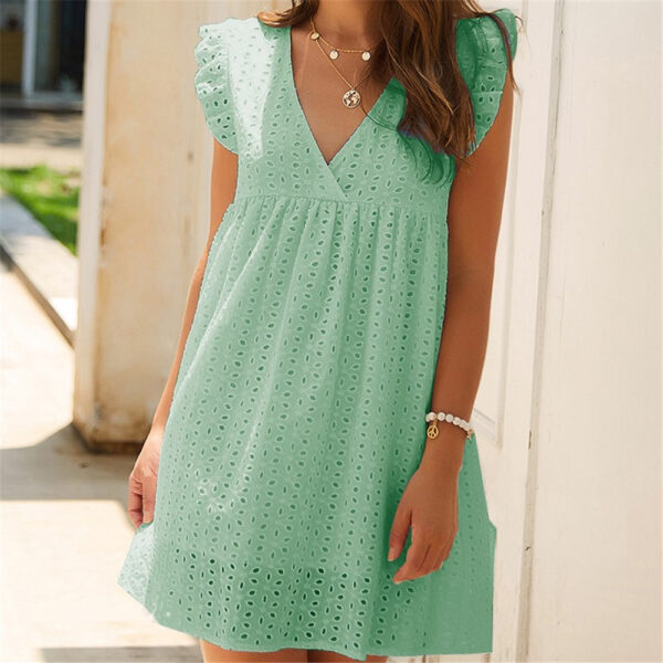 Original Design Commuter Summer V-Neck Short Sleeve Lace Dress D102 - Image 7
