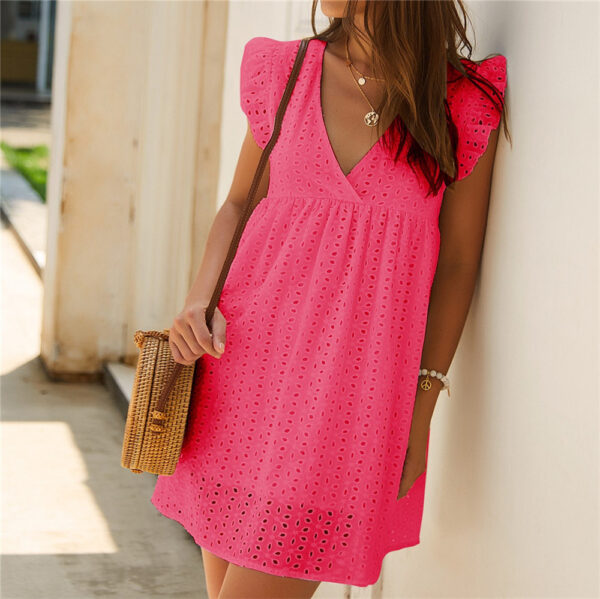Original Design Commuter Summer V-Neck Short Sleeve Lace Dress D102 - Image 8