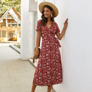 Spring and Summer Floral Slim Short Sleeve Dress D107