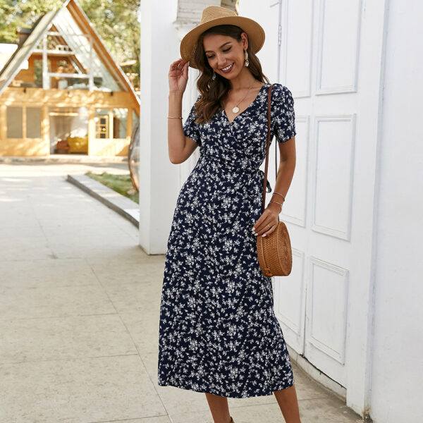 Spring and Summer Floral Slim Short Sleeve Dress D107 - Image 2