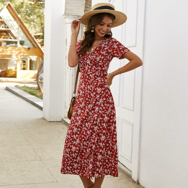 Spring and Summer Floral Slim Short Sleeve Dress D107 - Image 4