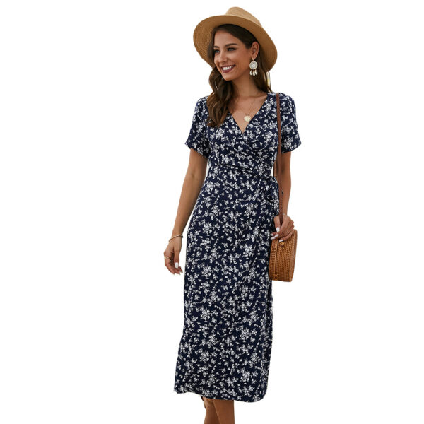 Spring and Summer Floral Slim Short Sleeve Dress D107 - Image 6