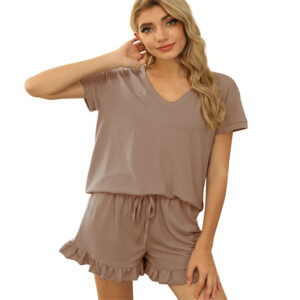 Spring and Summer Home Two-Piece Ladies Casual Drawstring Short Sleeve Pajamas PA101