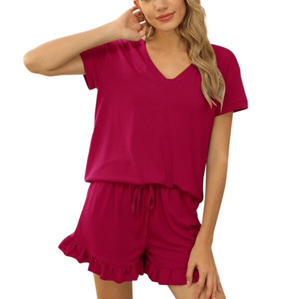Spring and Summer Home Two-Piece Ladies Casual Drawstring Short Sleeve Pajamas PA101 - Image 3