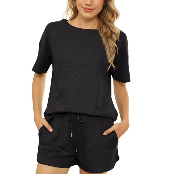 Spring and Summer Short Sleeve Two-Piece Threaded Sports Round Neck Casual Solid Color PA102 - Image 3
