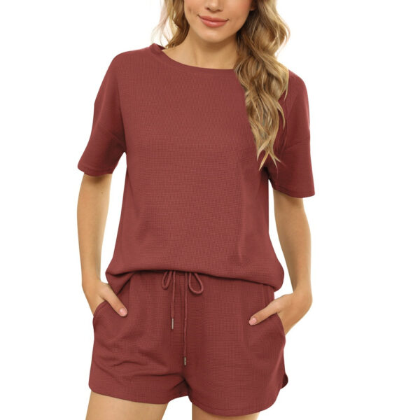 Spring and Summer Short Sleeve Two-Piece Threaded Sports Round Neck Casual Solid Color PA102 - Image 6