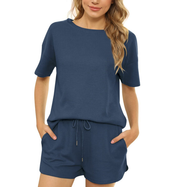 Spring and Summer Short Sleeve Two-Piece Threaded Sports Round Neck Casual Solid Color PA102 - Image 7