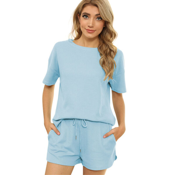 Spring and Summer Short Sleeve Two-Piece Threaded Sports Round Neck Casual Solid Color PA102 - Image 8
