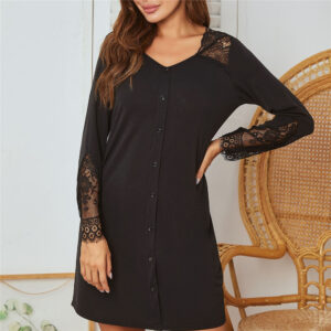 Hot Sale Pajamas with Long Sleeve Lace Stitching False Placket PA104